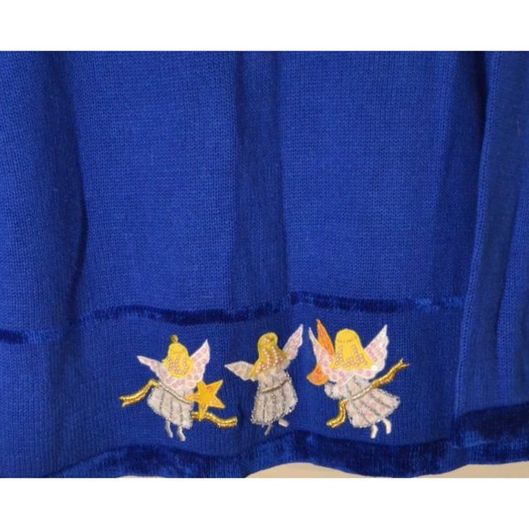 Quacker Factory Sweater Women's Large Blue Knit Moon Stars Angels Embroidery - Picture 5 of 7
